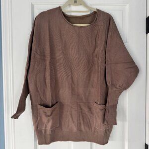 Emery Rose Mocha Batwing Sleeve Sweater Size Medium Loose Fit Pullover Cozy Knit